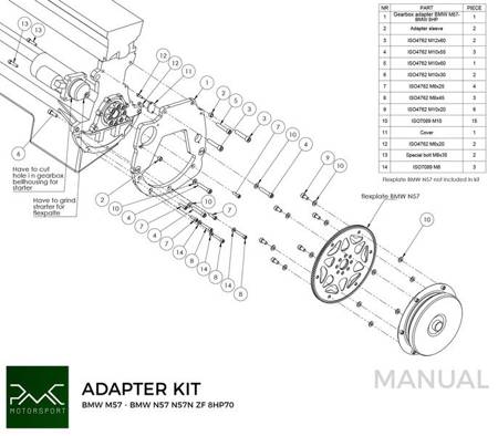 Gearbox adapter BMW M57 3.0D - BMW ZF 8HP 8HP70 8HP50 / GS6-53DZ JGL