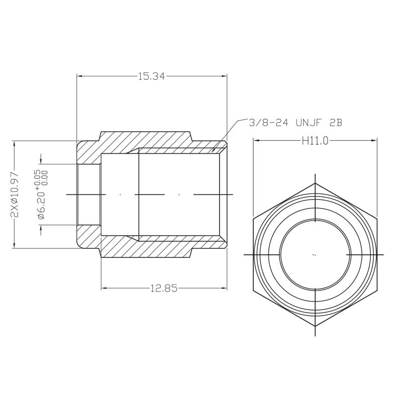 Brake fitting female 3/8-24 Straight Stainless steel