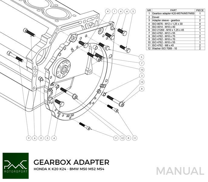 PMC Gearbox Adapter Plate Honda K K20 K24