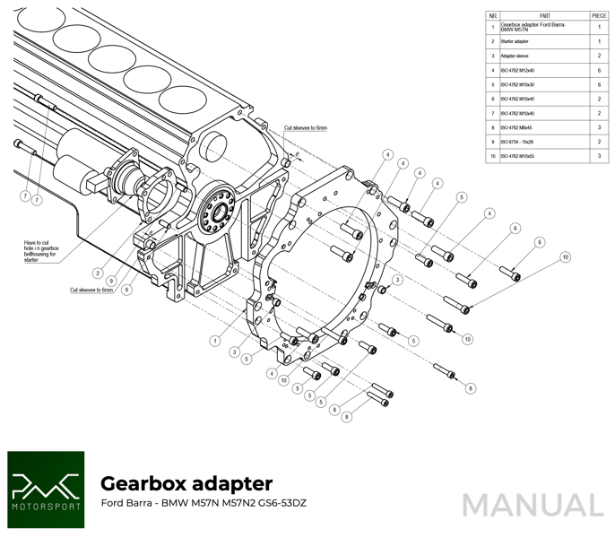 Adapter kit Ford Barra engine - BMW M57N Gearbox