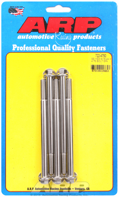 "5/16""-24 x 4.750 hex SS bolts" (5pcs)
