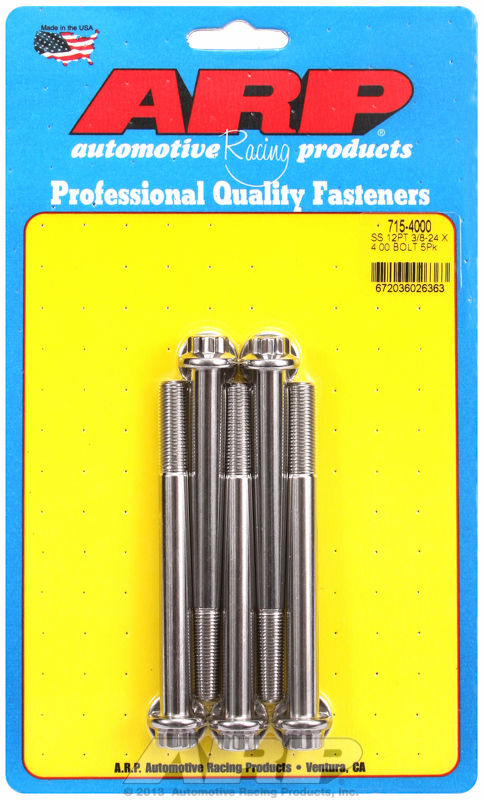 "3/8""-24 x 4.000 12pt 7/16 wrenching SS bolts" (5pcs)