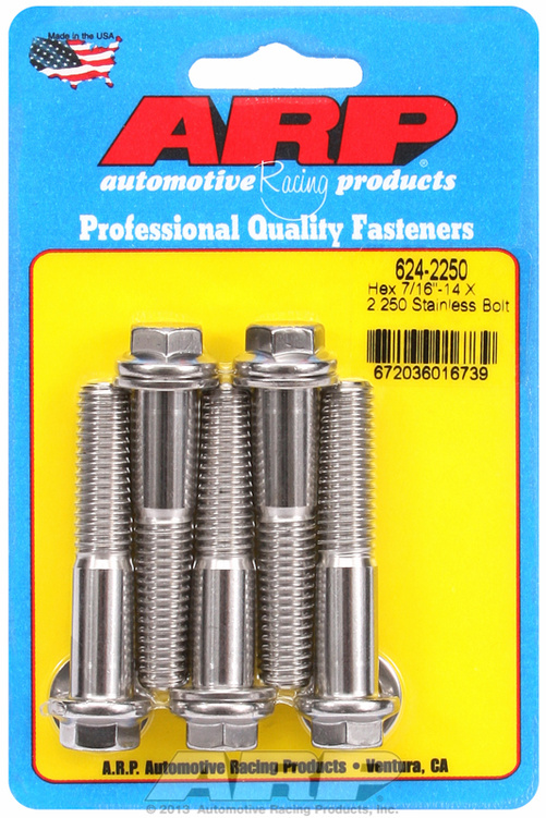 "7/16""-14 X 2.250 hex 1/2 wrenching SS bolts" (5pcs)