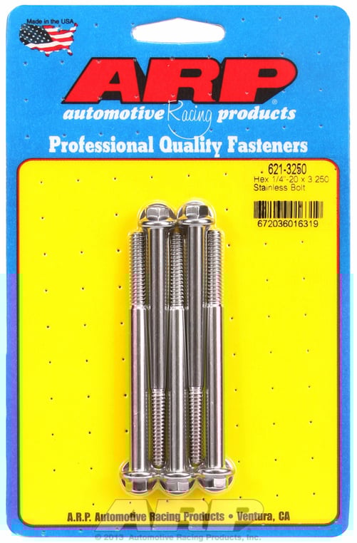 "1/4""-20 x 3.250 hex SS bolts" (5pcs)