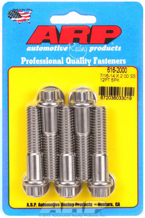 "7/16""-14 X 2.000 12pt SS bolts" (5pcs)