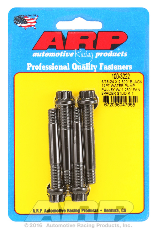 ARP 5/16-24x2.500 black 12pt WP pully w/1.250" fan spcr stud