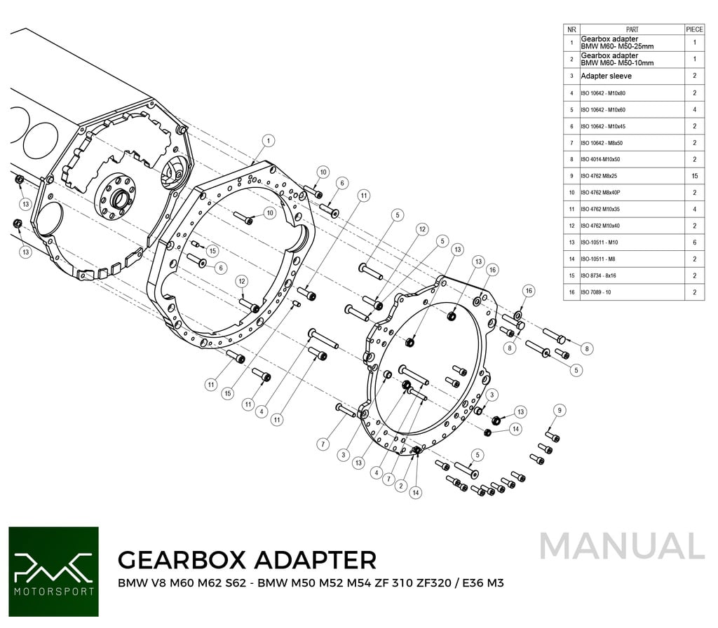 ADAPTER PLATE BMW V8 M60 M62 S62