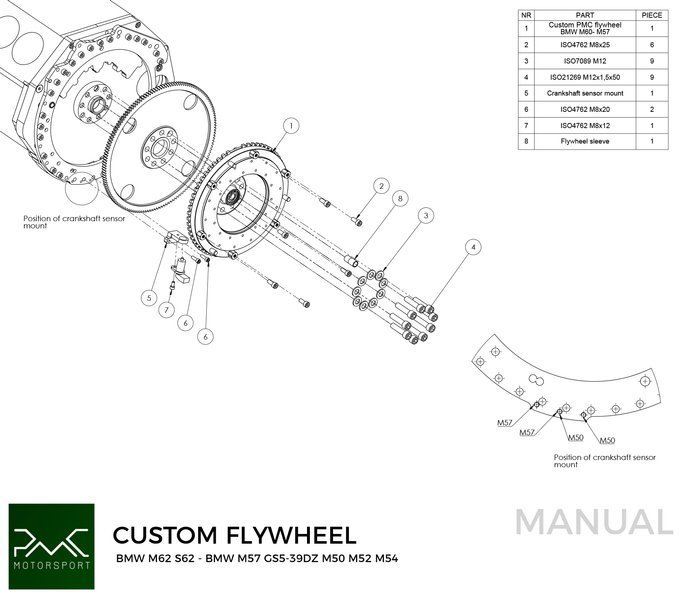 PMC Adapter Kit BMW M62 S62 - BMW M50 S50 M52 S52 M54 - 240mm / 9.45"