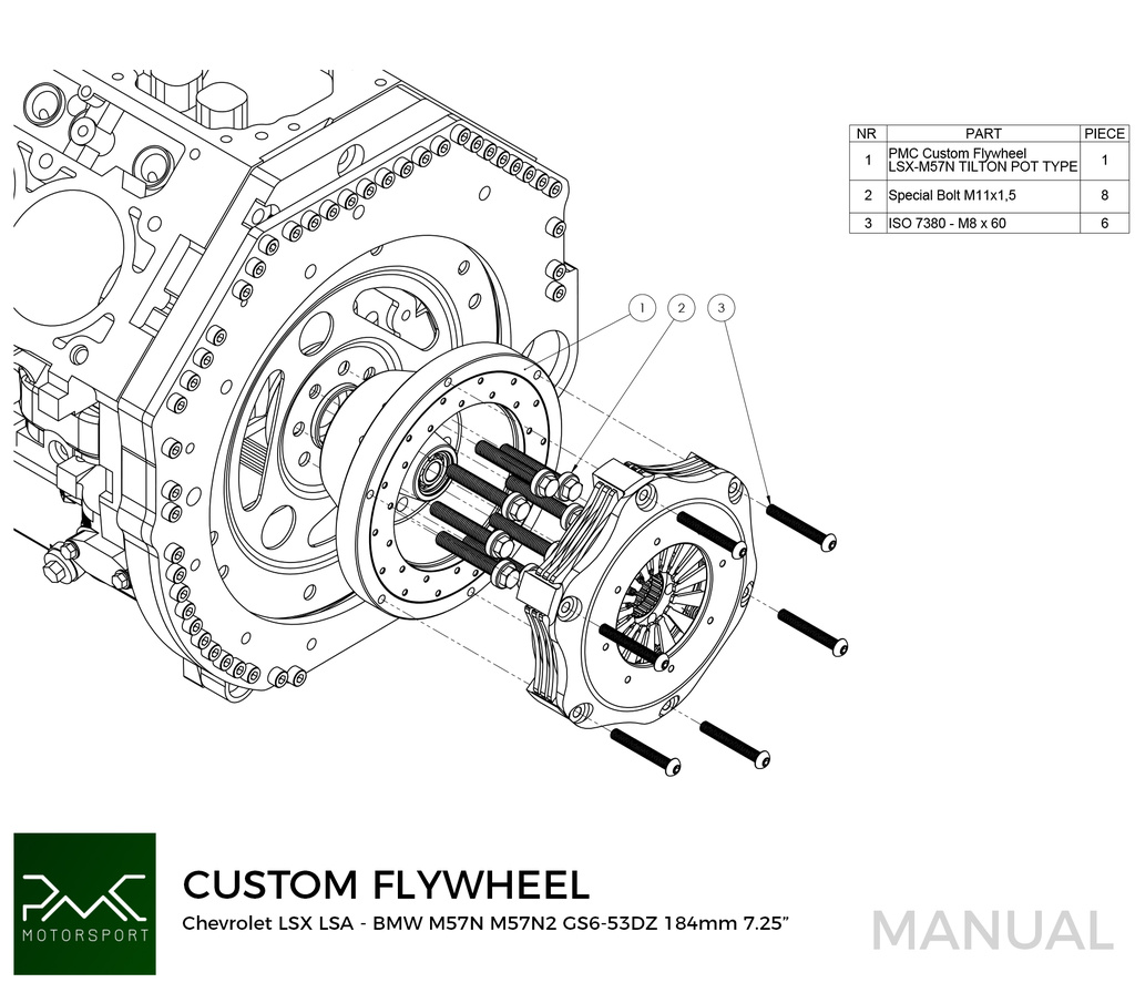 PMC Adapter Kit GM Chevrolet LSX - BMW M57N HGD JGA - 184mm 7.25" (P)