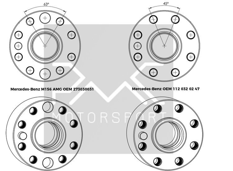 PMC Adapter Kit Mercedes-Benz M112 M113 - BMW M50 S50 M52 S52 M54 - 240mm / 9.45"