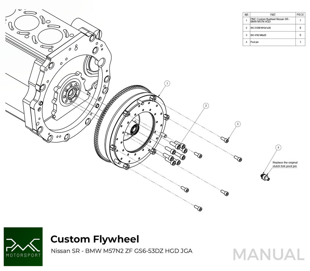 PMC Adapter Kit Nissan SR - BMW M57N HGU HGK - 240mm / 9.45"