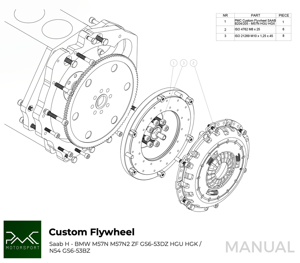 PMC Adapter Kit Saab H - BMW M57N HGU HGK - 240mm / 9.45"