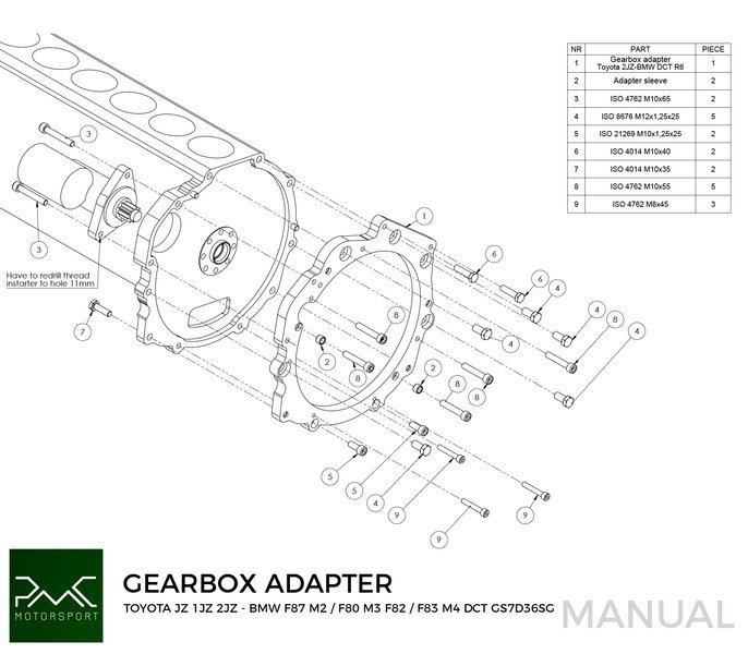 PMC Adapter kit Toyota JZ - BMW DCT DKG Getrag GS7D36SG Inline-six (H)