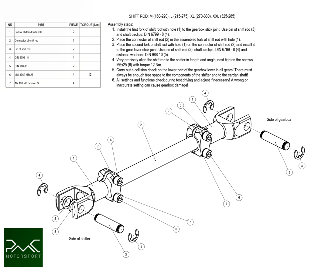 PMC Adjustable Gearshift Rod BMW (100-130mm)