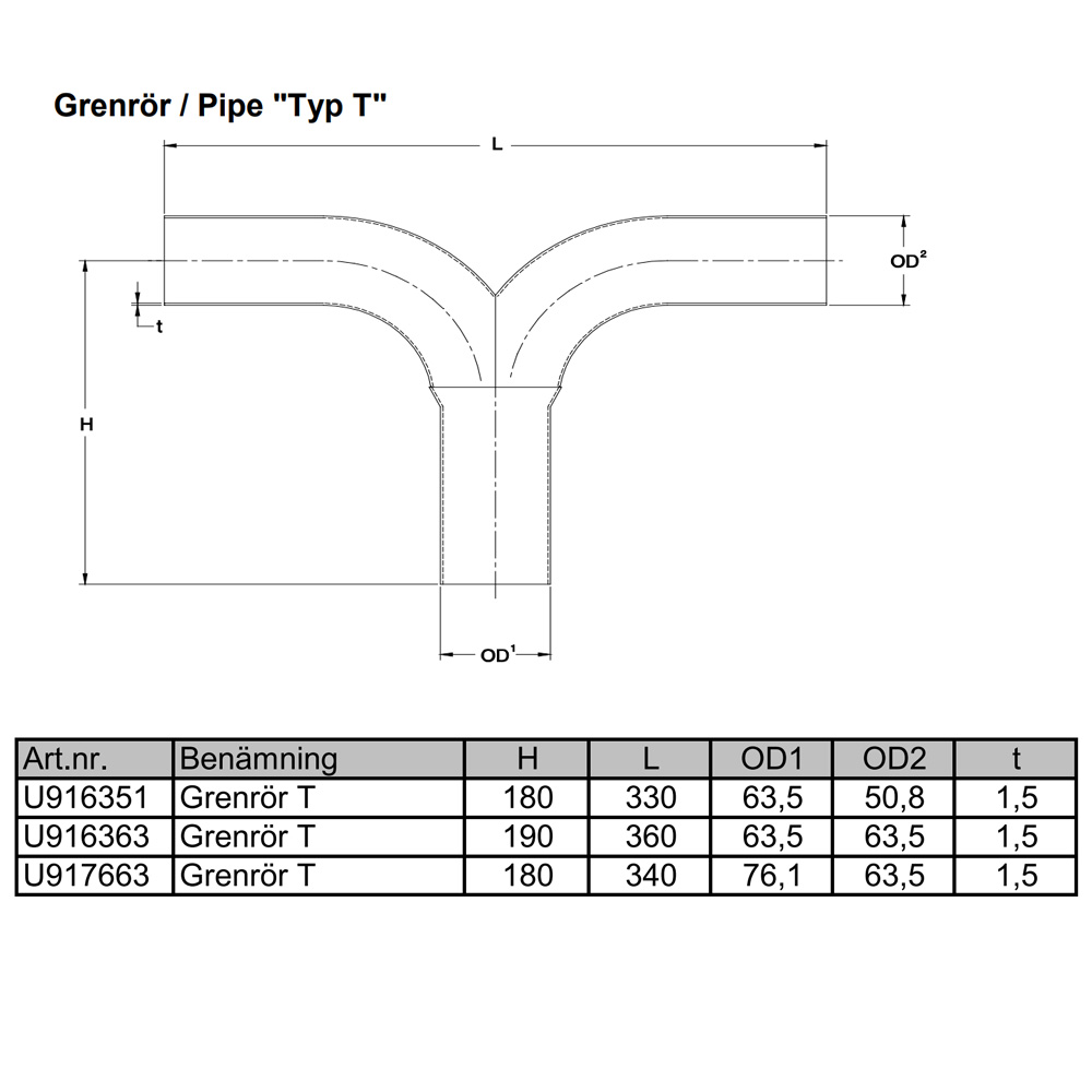 T-pipe 76x63,5 Stainless