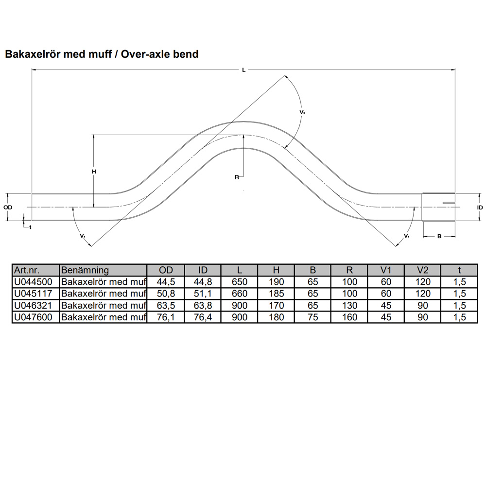 Rear axle tube 3 inch Stainless