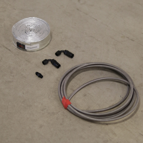 Borgwarner SXE Oil in Kit Turbo 2 x 90 Degrees AN4 + Alu Heat Shield