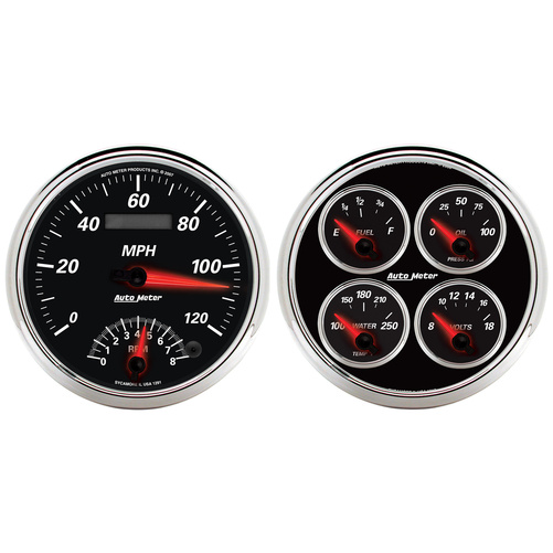 2 Pc. Gauge Kit, 5" Quad & Speedometer, 240-33 Ω, Designer Black Ii