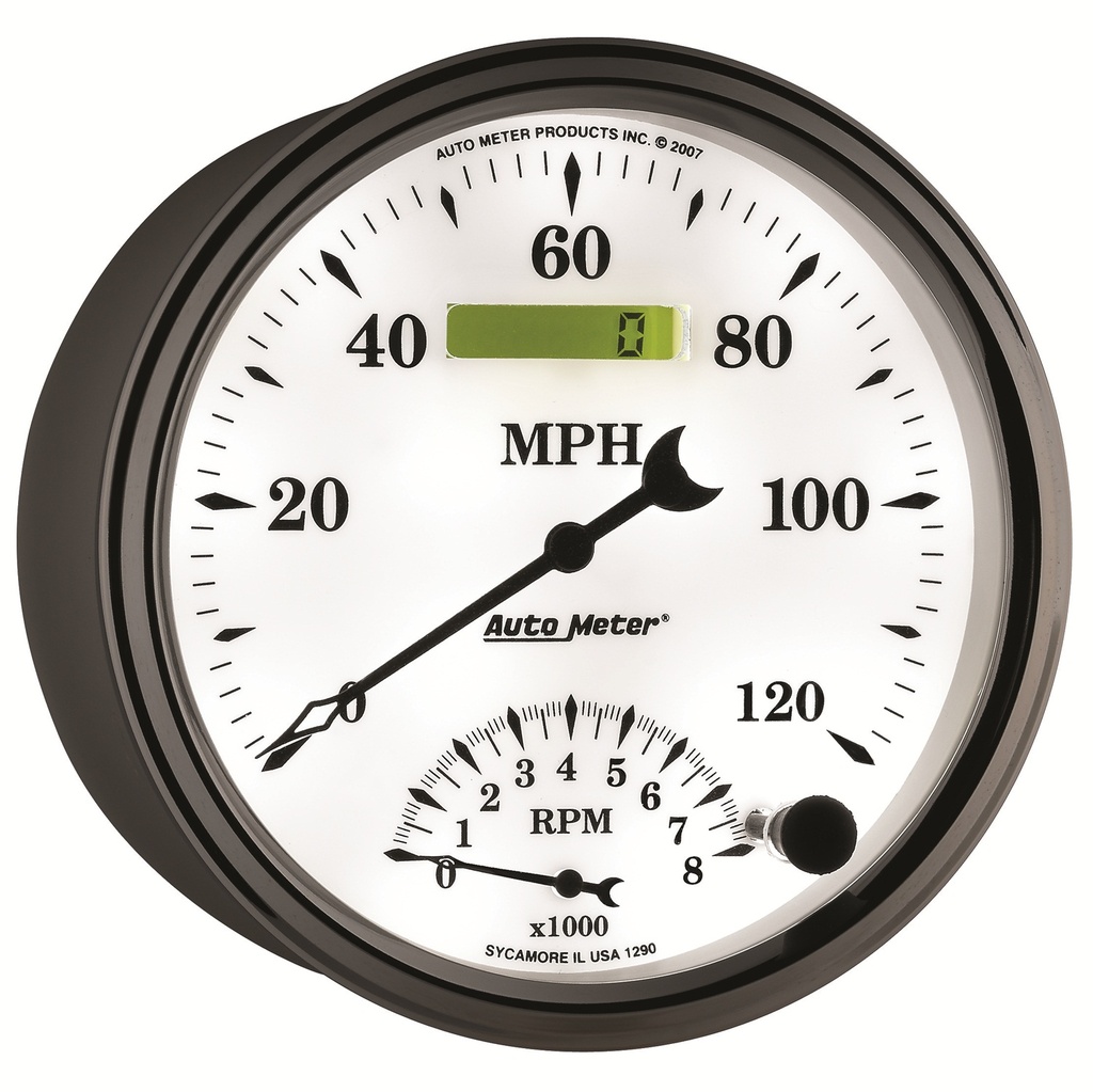 5" Tachometer/Speedometer Combo, 8k Rpm/120 Mph, Old-Tyme White Ii