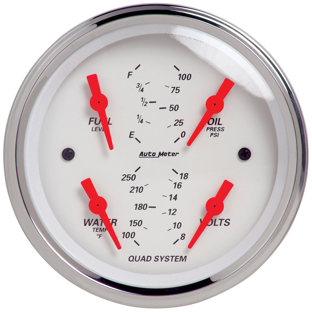 2 Pc. Gauge Kit, 3-3/8" Quad & Speedometer, 240-33 Ω, Arctic White