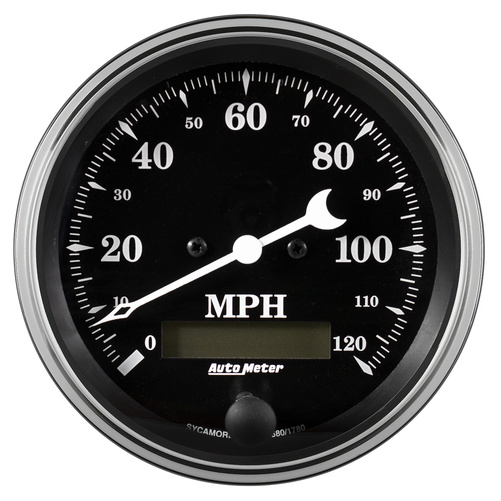 3-3/8" Speedometer, 0-120 Mph, Elec. Prog. W/ Lcd Odo, Old Tyme Black