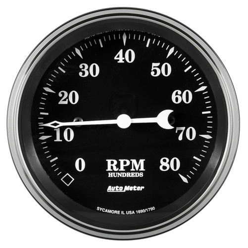 3-3/8" Tachometer, 8k Rpm, In-Dash, Old Tyme Black