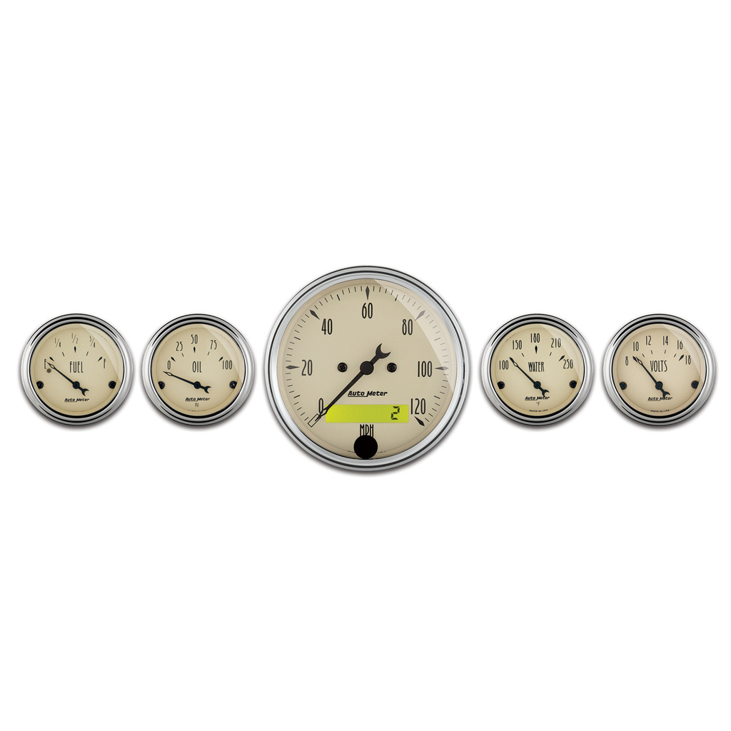 5 Pc. Gauge Kit, 3-1/8" & 2-1/16", Elec. Speedometer, Antique Beige