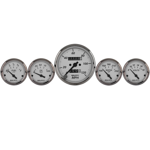 5 Pc. Gauge Kit, 3-1/8" & 2-1/16", Mech. Speedometer, American Platinum
