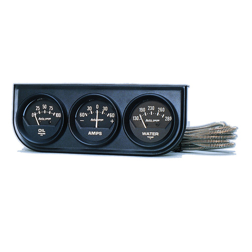 Gauge Console, Oilp/Wtmp/Amp, 2-1/16", 100 Psi/280 °F/60a, Blk Dial, Blk Bzl, Ag