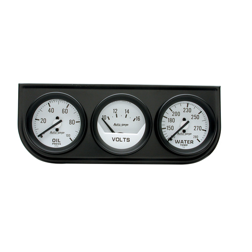 Gauge Console, Oilp/Wtmp/Volt, 2-1/16", 100 Psi/280 °F/16v, Wht Dial, Blk Bzl, Ag