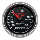 2-1/16" Boost/Vacuum, 30 In Hg/30 Psi, Chevy Red Bowtie, Black