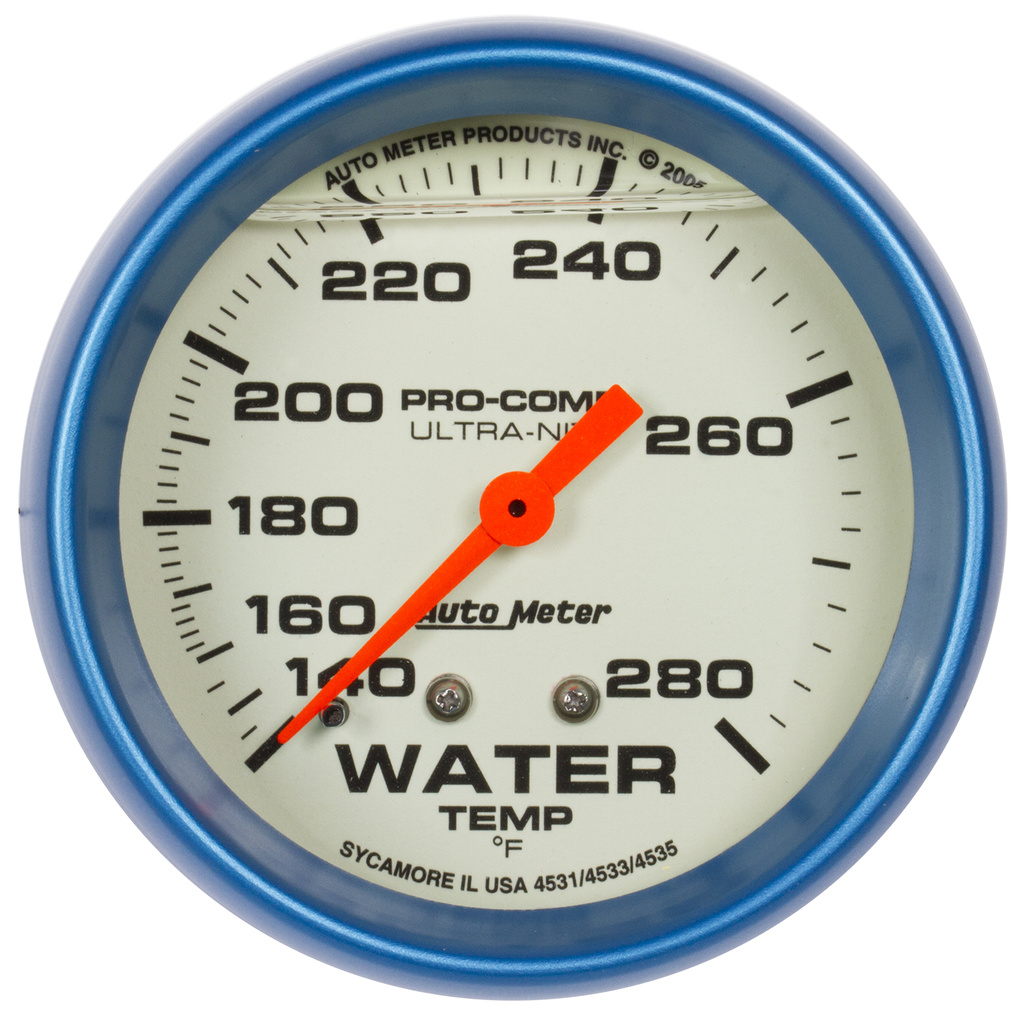 2-5/8" Water Temperature, Liquid Filled, 140-280 °F, Ultra-Nite