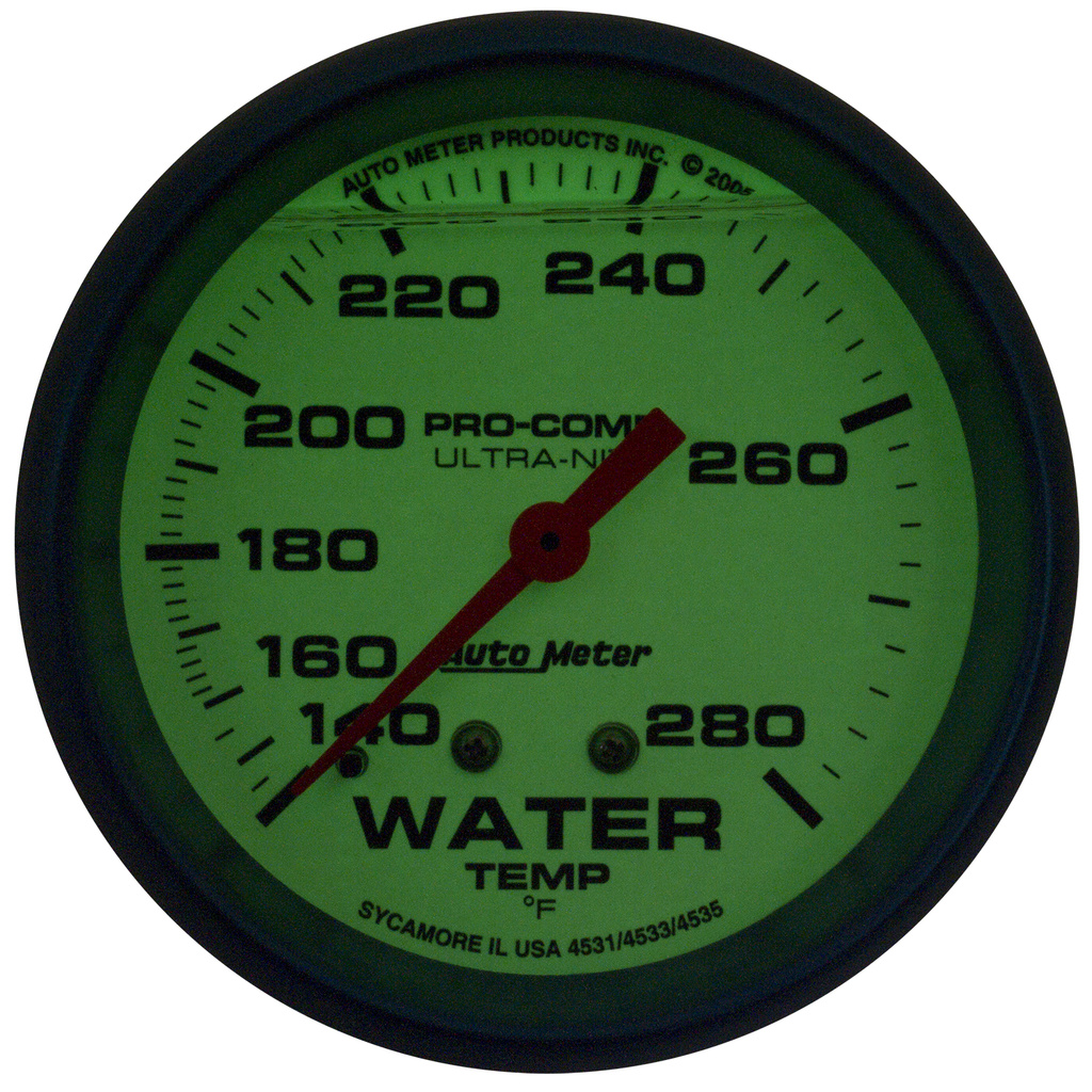 2-5/8" Water Temperature, Liquid Filled, 140-280 °F, Ultra-Nite