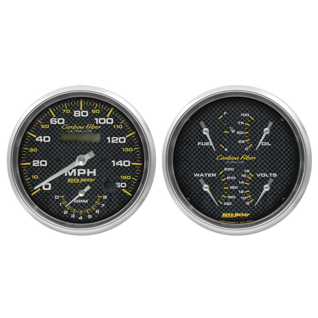 2 Pc. Gauge Kit, 5" Quad & Tach/Speedo, 240-33 Ω, Carbon Fiber