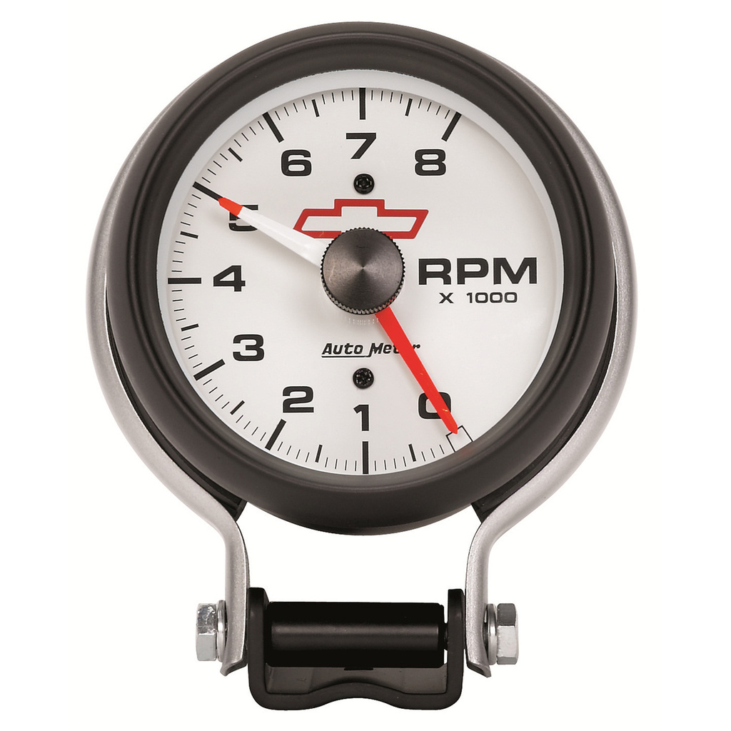 3-3/4" Pedestal Tachometer, 0-8,000 Rpm, Chevy Red Bowtie, White