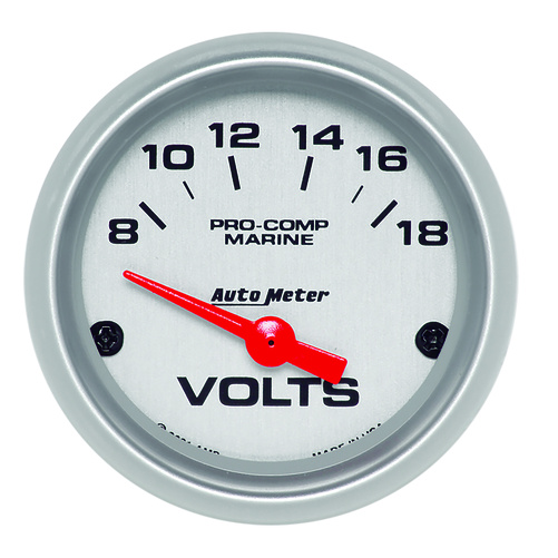 2-1/16" Voltmeter, 8-18v, Marine Silver Ultra-Lite