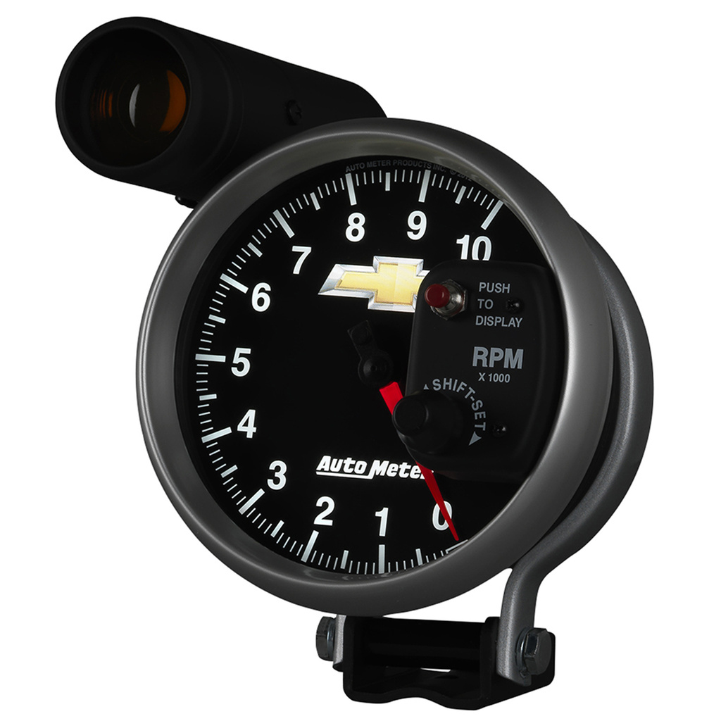 5" Tachometer, 0-10,000 Rpm, Pedestal W/ Ext. Shift-Lite, Chevy Gold Bowtie