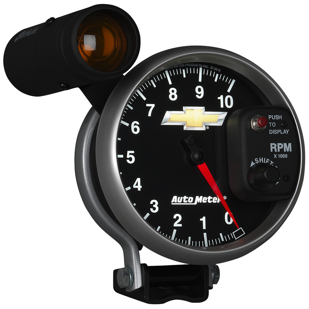 5" Tachometer, 0-10,000 Rpm, Pedestal W/ Ext. Shift-Lite, Chevy Gold Bowtie
