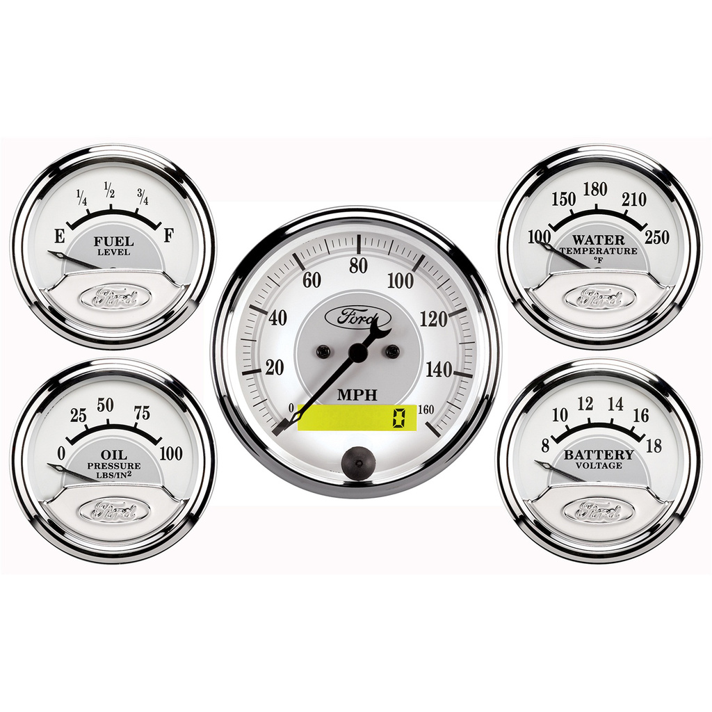5 Pc. Gauge Kit, 3-1/8" & 2-1/16", Elec. Speedometer, Ford Masterpiece