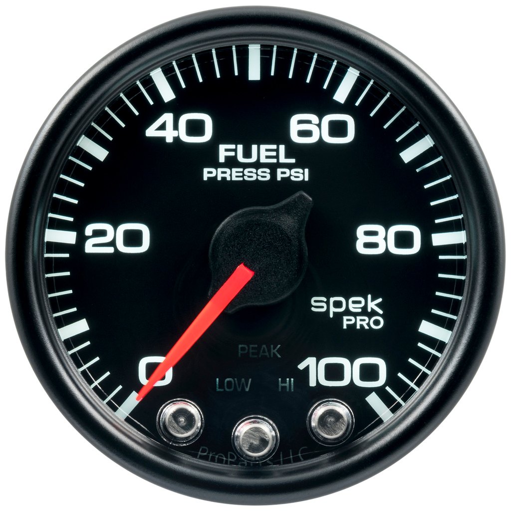 2-1/16" Fuel Pressure, 0-100 Psi, Spek-Pro, Black/Black, Ecu