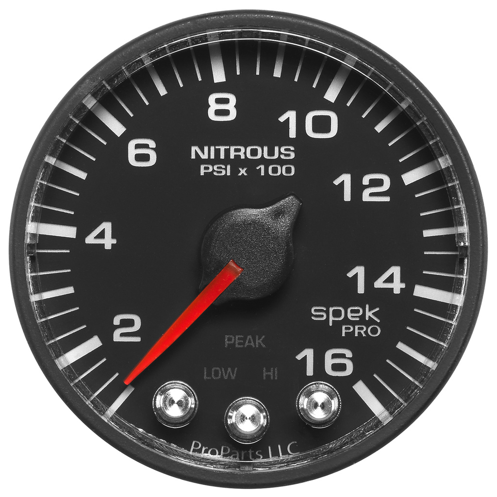 2-1/16" Nitrous Pressure, 0-1600 Psi, Spek-Pro, Black/Black