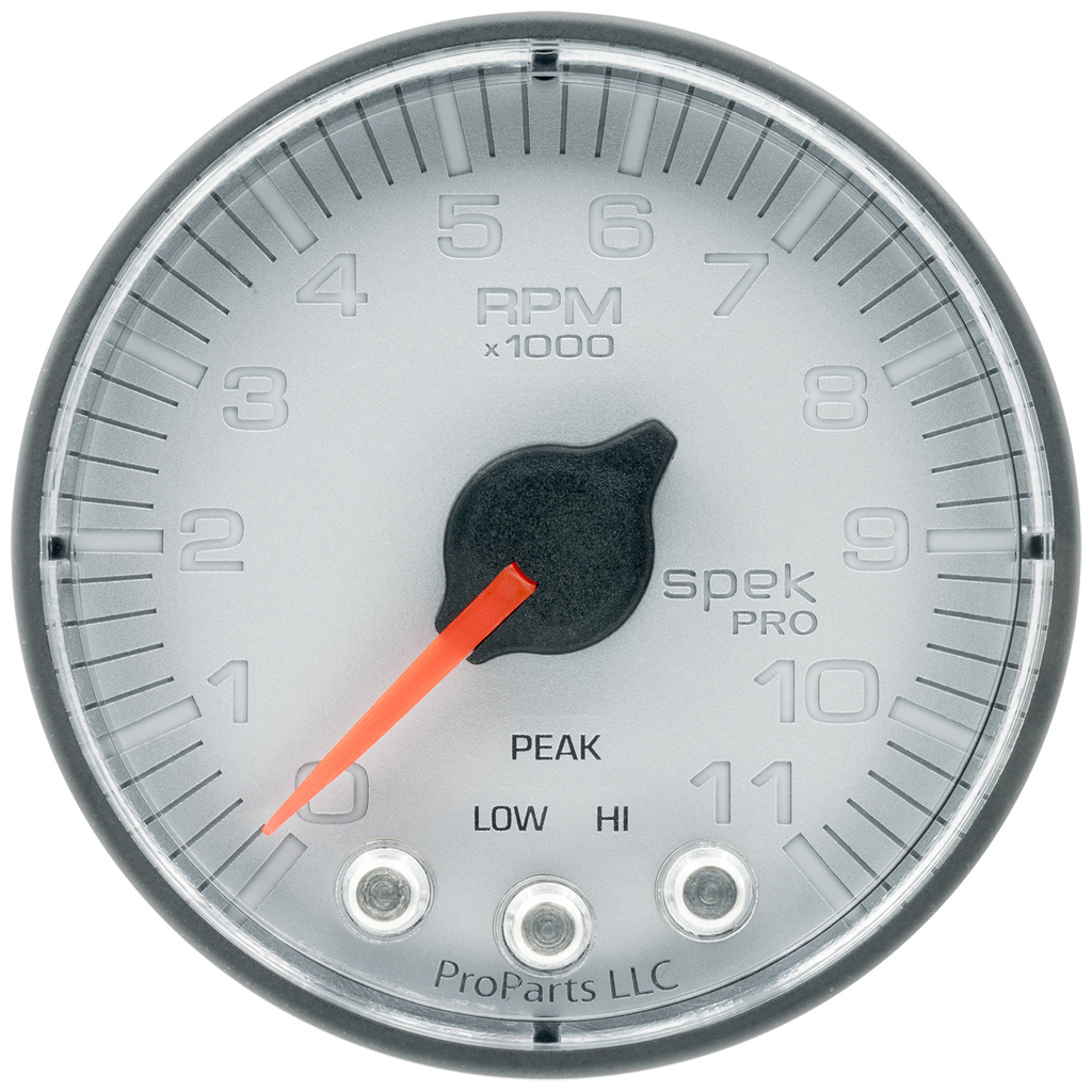 2-1/16" In-Dash Tachometer, 0-11,000 Rpm, Spek-Pro, Silver/Black