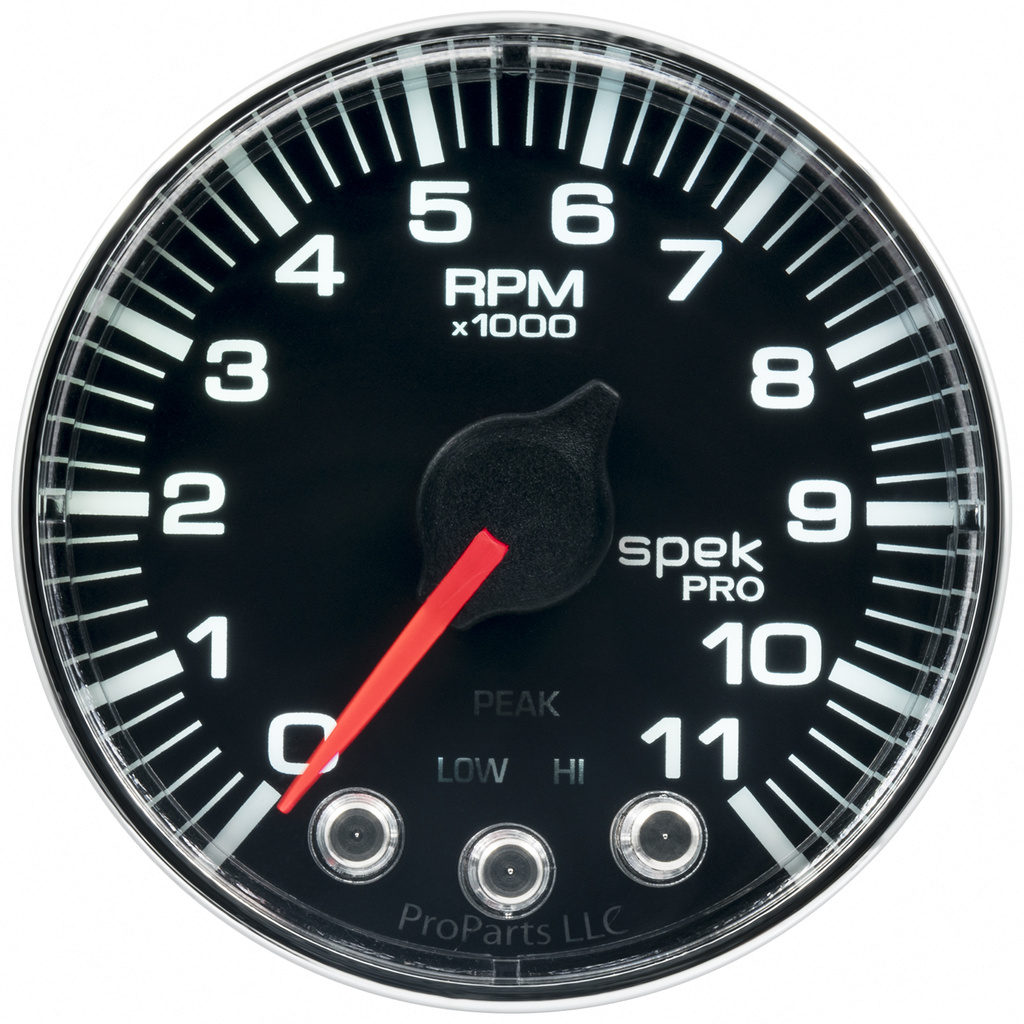 2-1/16" In-Dash Tachometer, 0-11,000 Rpm, Spek-Pro, Black/Chrome