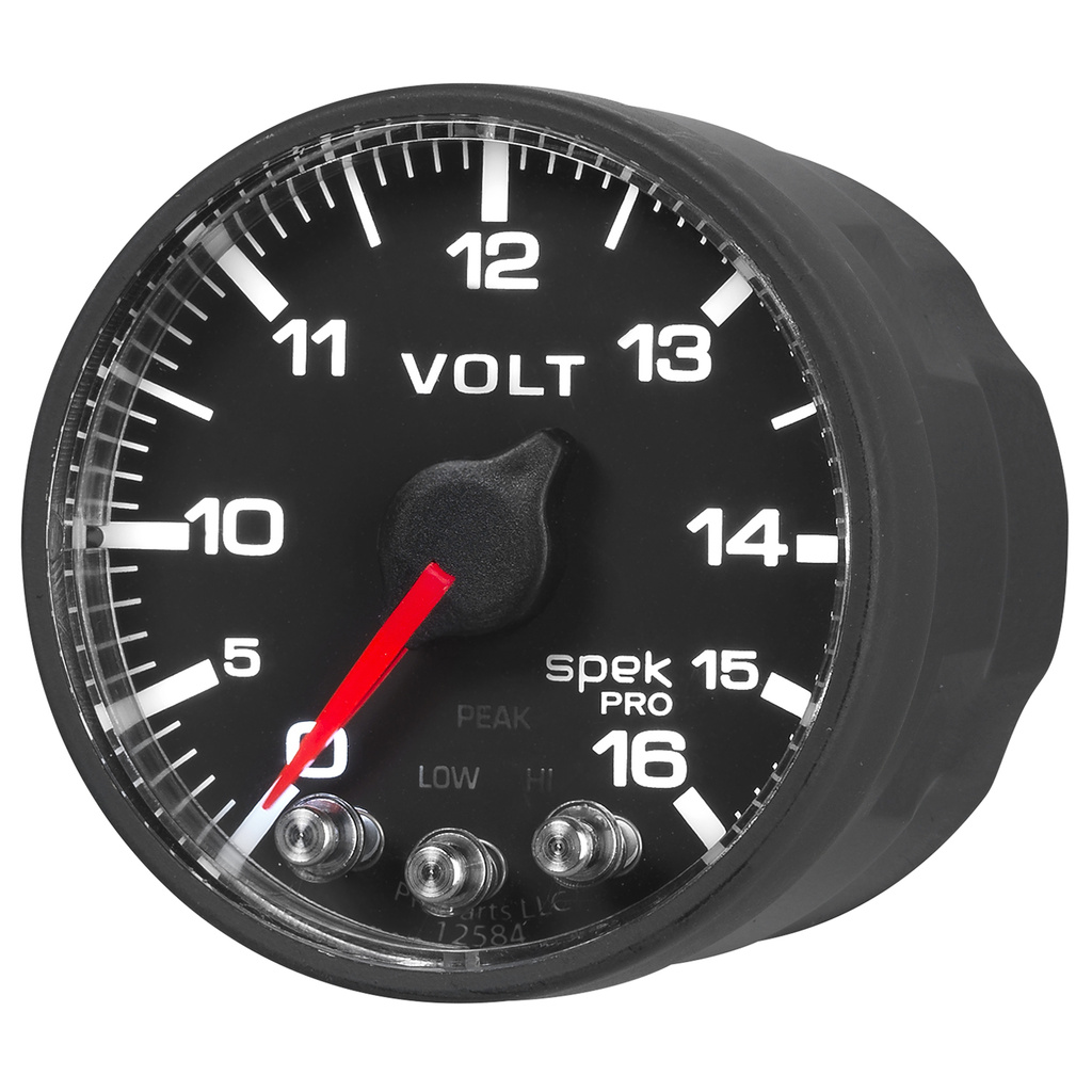 2-1/16" Voltmeter, 0-16v, Spek-Pro, Black/Black