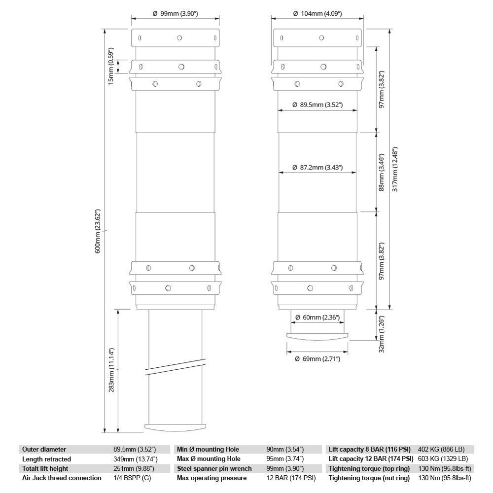 Air Jack 90 Competition Complete Set 3pc, 8 BAR / 120 PSI