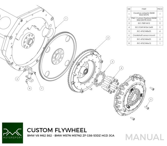 PMC Flywheel BMW V8 M62 - BMW M57N M57N2 GS6-53DZ HGD JGA - 240mm