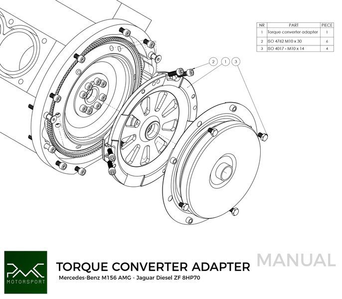 PMC Torque converter adapter ZF 8HP70 Jaguar Diesel - Mercedes-Benz V8 M156 AMG