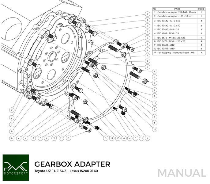PMC Gearbox adapter Plate Toyota / Lexus V8 UZ 1UZ 3UZ